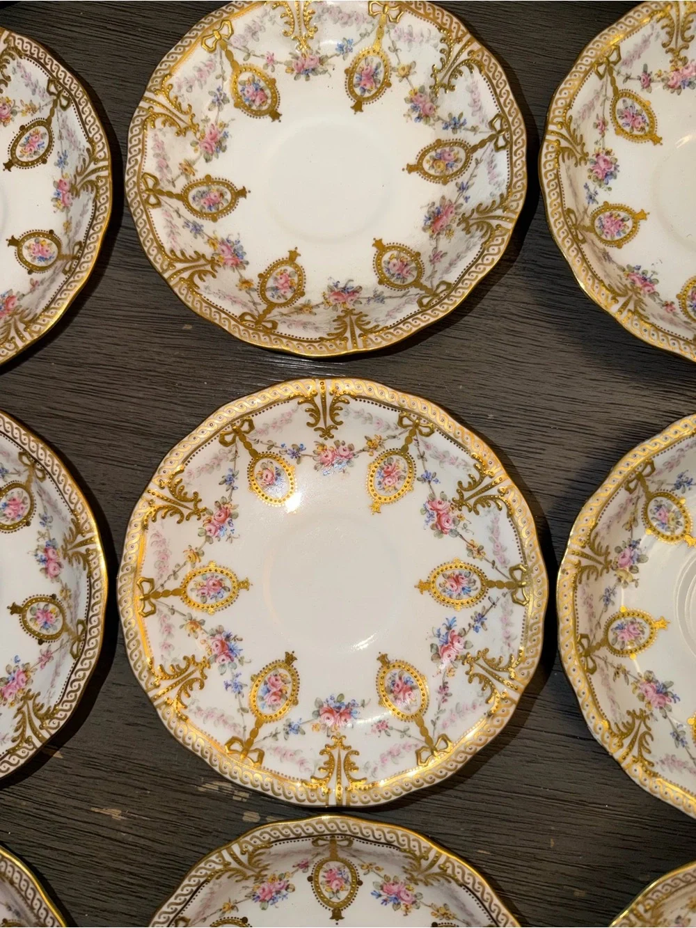 Antique Royal Crown Derby Bone China Saucers Set of 12